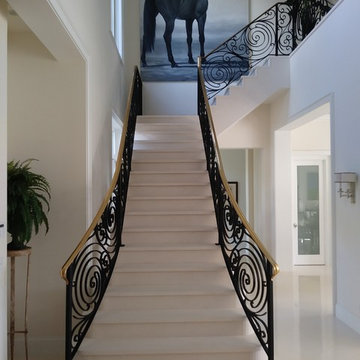 Custom wool stair runner over marble steps.