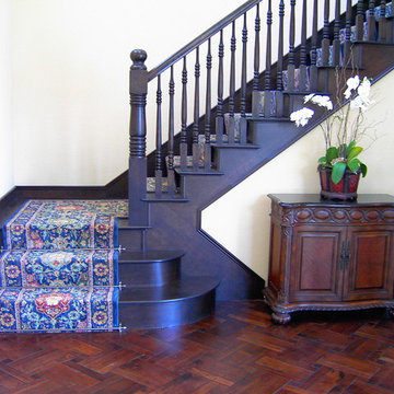 Dark Oak Stair Riser and Tread with Carpet Runner