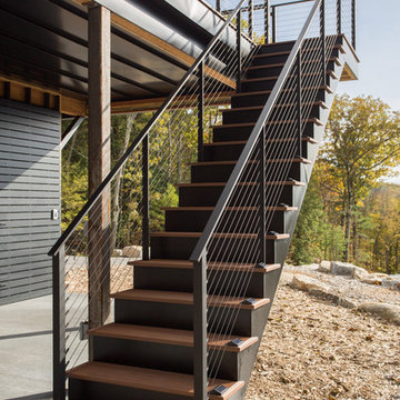 Deck Staircase with Black Posts and Cables