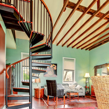 Eclectic Schoolhouse Renovation with Spiral Stair