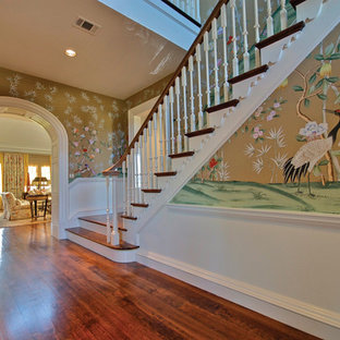 Inspiration for a timeless wooden staircase remodel in Dallas