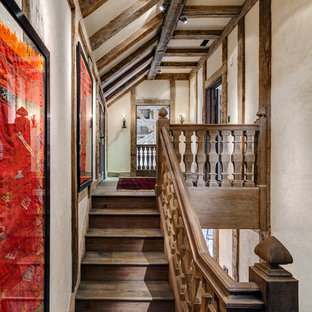 Example of a classic wooden staircase design in New York with wooden risers
