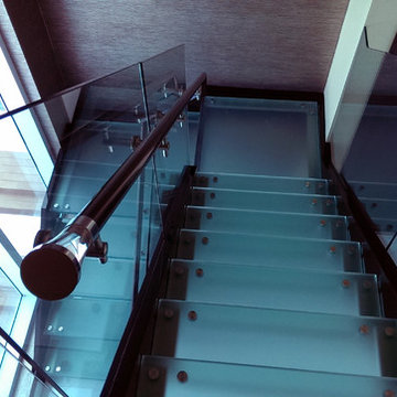 Frosted Glass Treads - Clear Glass Railings