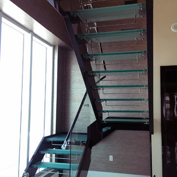 Frosted Glass Treads - Clear Glass Railings