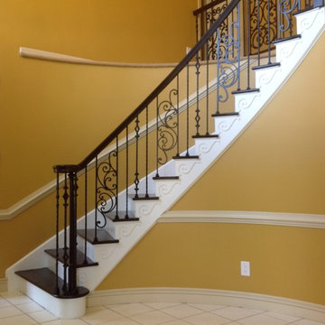 Full Rail and Steps Refinish w/Iron Balusters and Scroll Panels - Medford - NJ