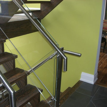 Glass door and stairs railings