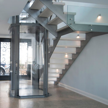 Glass Elevator in Staircase