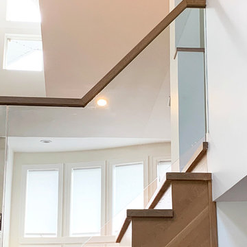 Glass Railing, indoor staircase, Woodmere.