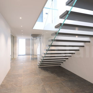 Glass Staircase with Treads in Wood