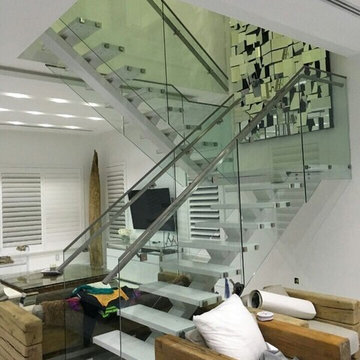 Glass Wood U Shape Staircase