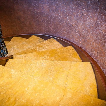 Gold Limestone Slab Staircase