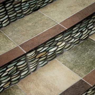 Green Standing Pebble Tile Staircase Riser