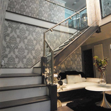 Grey, Steel and Glass Staircase Renovation