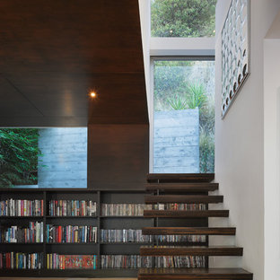 Small minimalist wooden floating open staircase photo in Los Angeles