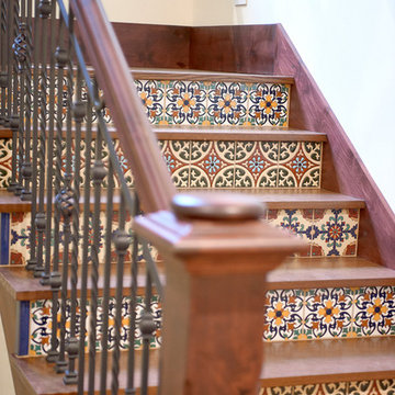 Hand made tiles on stair risers