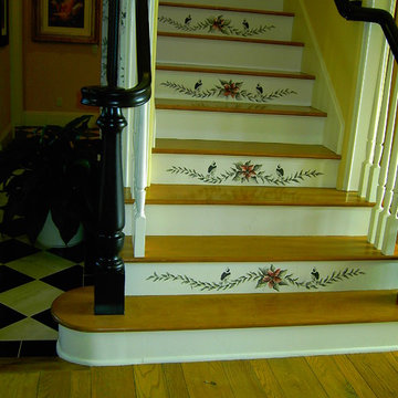 Handpainted Stair Riser with White Oak Tread