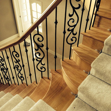 T Shaped Oak & Wrought Iron Helical Staircase