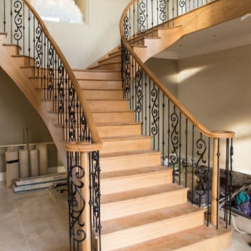 T Shaped Oak & Wrought Iron Helical Staircase