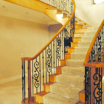 T Shaped Oak & Wrought Iron Helical Staircase