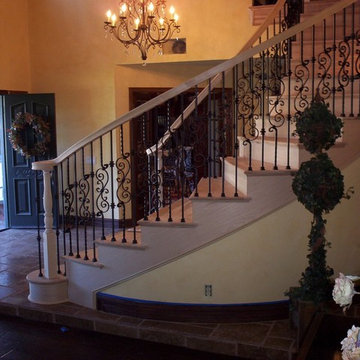 Hickory staircase with iron balusters