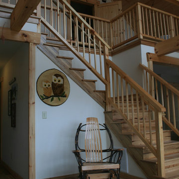 Hickory Staircase with Pine Handrail