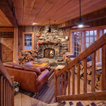 Idaho Timberframe - Stone Fireplace