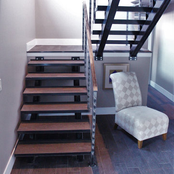 Industrial Style Metal Stairs, Raw Steel Cable Rail