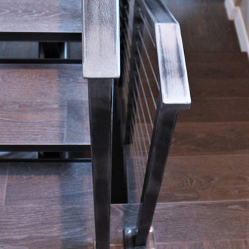Industrial Style Metal Stairs, Raw Steel Cable Rail