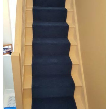 Installing Blue Carpet to Stairs