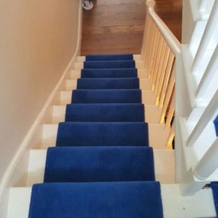 Installing Blue Carpet to Stairs