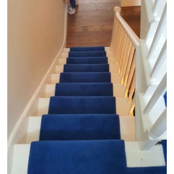 Installing Blue Carpet to Stairs