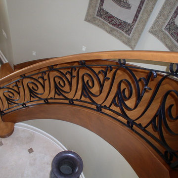 Interior Wood Curved Stair With Decorative Railing For Balcony