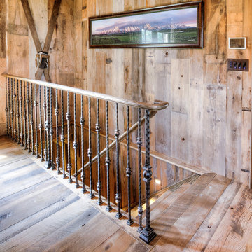 Iron Stair Railing in Rustic Home