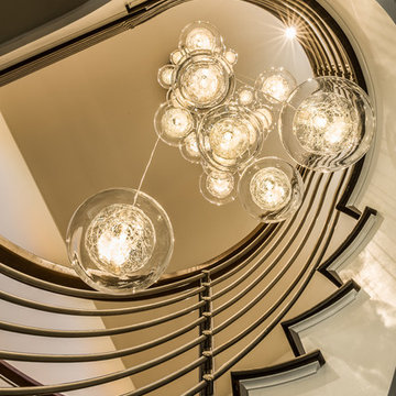 KADUR | Custom Cascade Bubble Blown Glass Chandelier | Two-story Chandelier