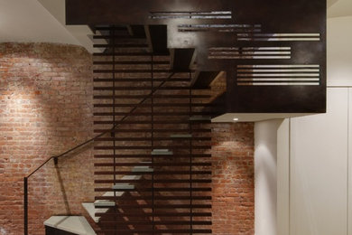 Идея дизайна: лестница в современном стиле без подступенок