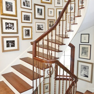 Inspiration for a mid-sized timeless wooden curved staircase remodel in Chicago with painted risers