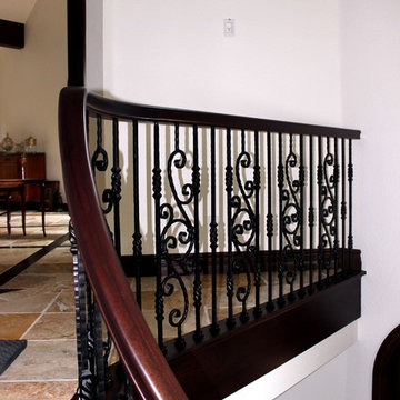 Mahogany & Wrought Iron Curved Staircase - Sanibel