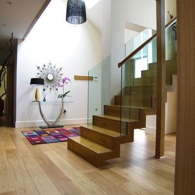 Example of a trendy wooden straight staircase design in Other with wooden risers