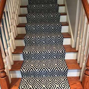 Masland Wool Coordinating Navy & White Carpet on Stairs & in Family Room