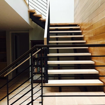 Miami Staircase w/ Maple Wood Treads & Damen Blackened Stainless Steel Railings