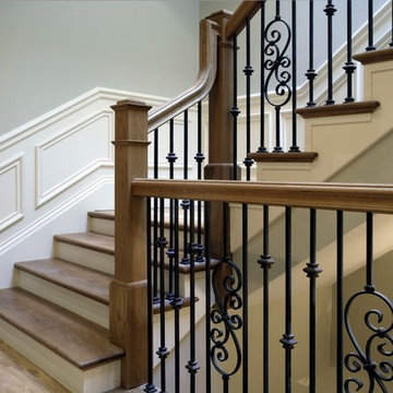 Millmade White Oak Painted and Stained Stair with Iron Balusters