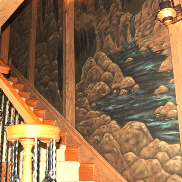 Mine Shaft Mural down stairway to lower level by Tom Taylor of Wow Effects