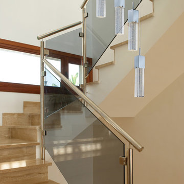 Modern Art Deco Staircase w. ET2 Lighting Fizz Bubble Glass Multi Pendant Lights