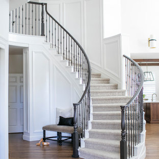 Immagine di una grande scala curva chic con pedata in legno verniciato, alzata in legno verniciato e parapetto in materiali misti