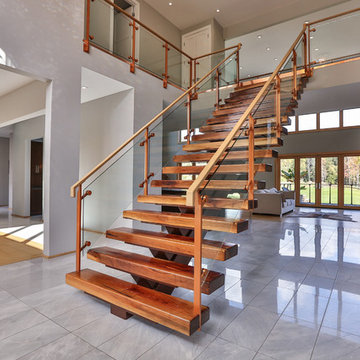 Modern Floating Mono-Stringer Stairs, Rochester NY