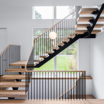 Modern Floating Stair with Pencil Rail, East Hampton, NY