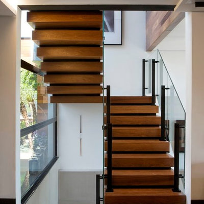 Staircase - modern wooden u-shaped open staircase idea in Other