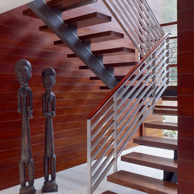 Staircase - modern wooden u-shaped open staircase idea in San Francisco