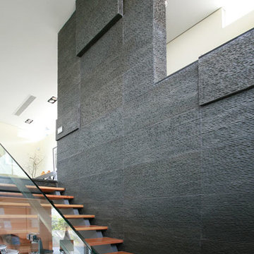 Modern textured lava stone focal wall