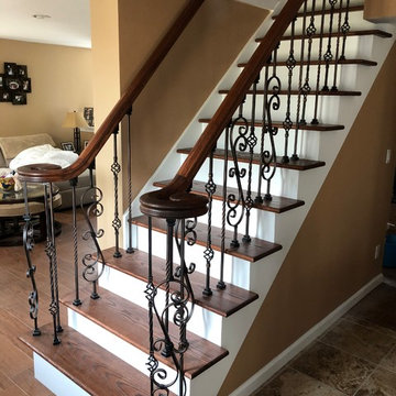 New Oak Stairs and Wrought Iron Ballusters